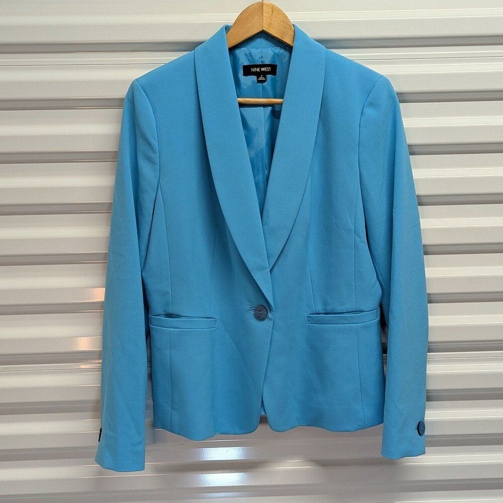 Quiet Luxury Blue Single Button Blazer Career Office Preppy Nine West 8